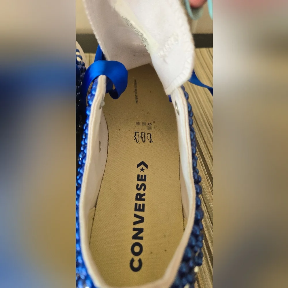 Converse All Star Blue and Silver Beaded Sneakers - Picture 7 of 10